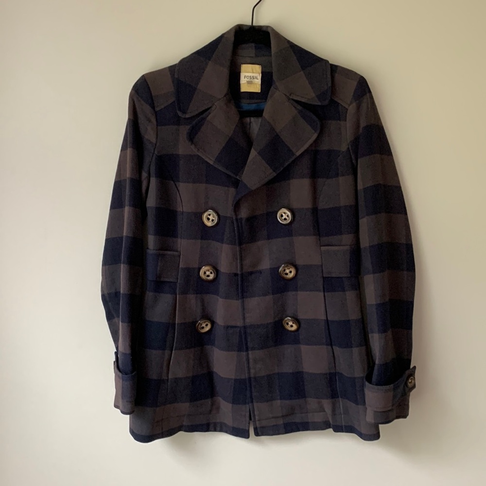 Fossil Plaid Double Breasted Coat